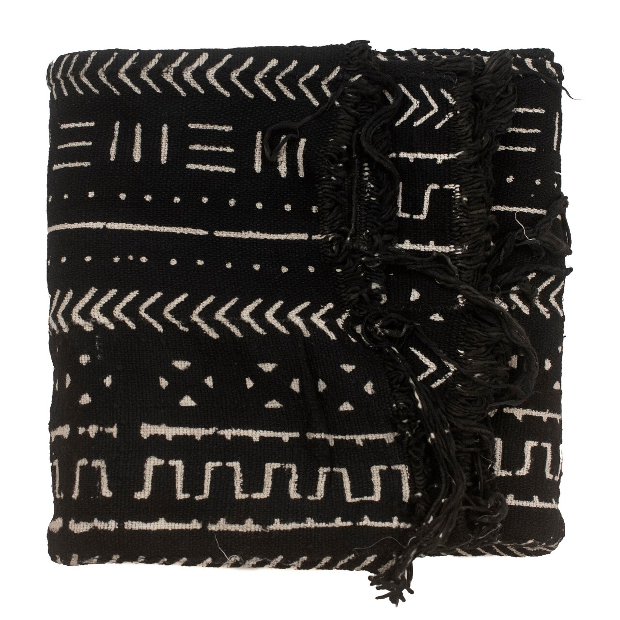 The Bead Chest Ebony Black Bogolan Mali Mud Cloth - Handmade African Textile from West Africa - 40x64 Inches - Ideal for Home Decor, Boho Throw Blanket, Upholstery, or Crafts